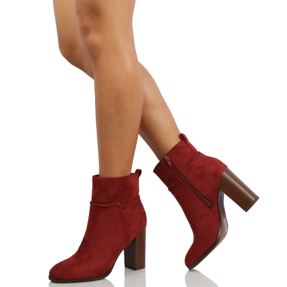 Rust Faux Suede Stitching Pull On Block Ankle - Picture 7 of 8